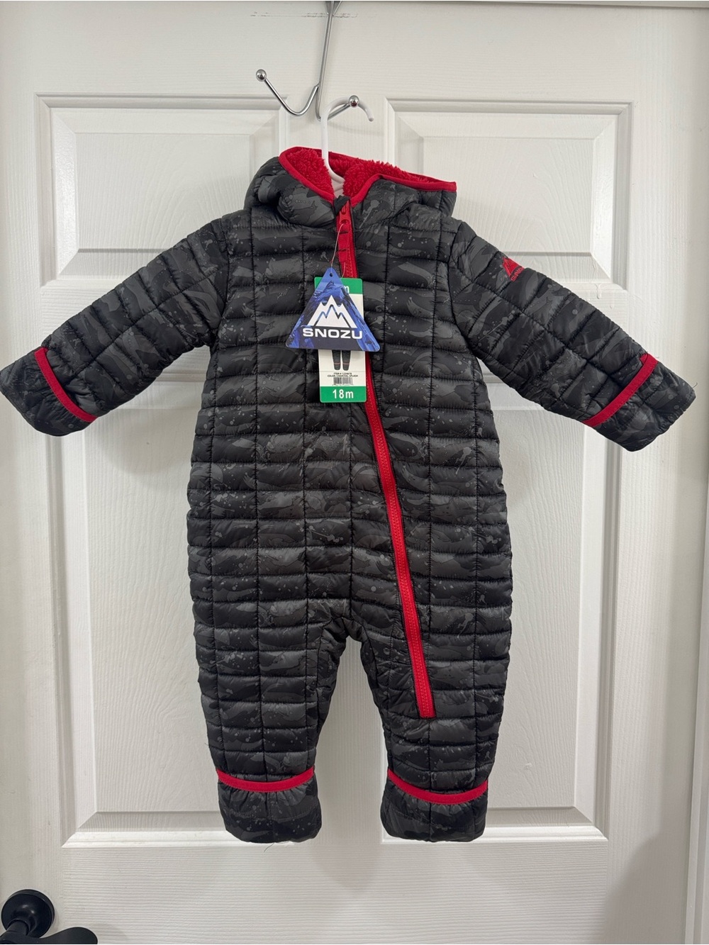 Snozu Black and Red Quilted One-Piece Snowsuit